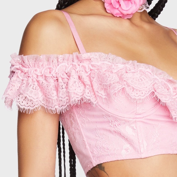 NWT Dolls Kill Sugar Thrillz A Greater Love Lace Off The Shoulder Crop Top - Picture 6 of 9